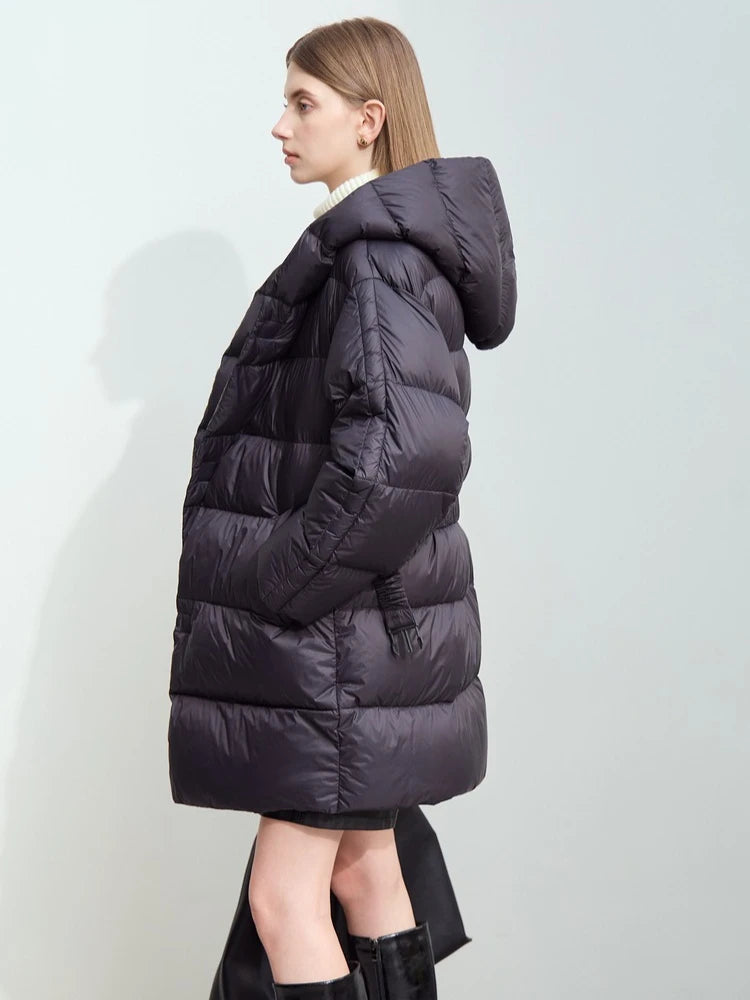 Women's Minimalist Hooded Duck Down Jacket - Warm Winter Outerwear