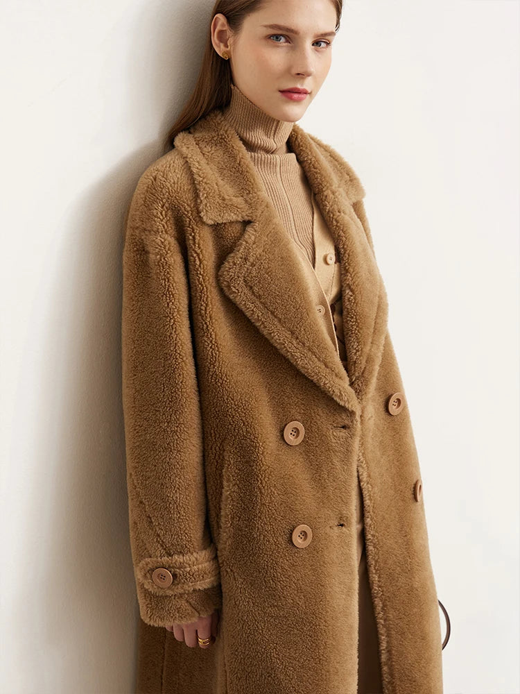 Full Wool Double-Breasted Fur Coat - Warm Winter Office Outerwear
