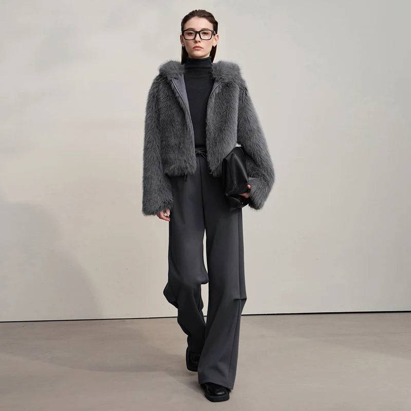 Women's Faux Fur Hooded Coat - Elegant Winter Outerwear