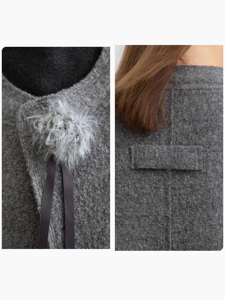 Women's 100% Wool Minimalist Winter Coat - Loose Commuter Outerwear