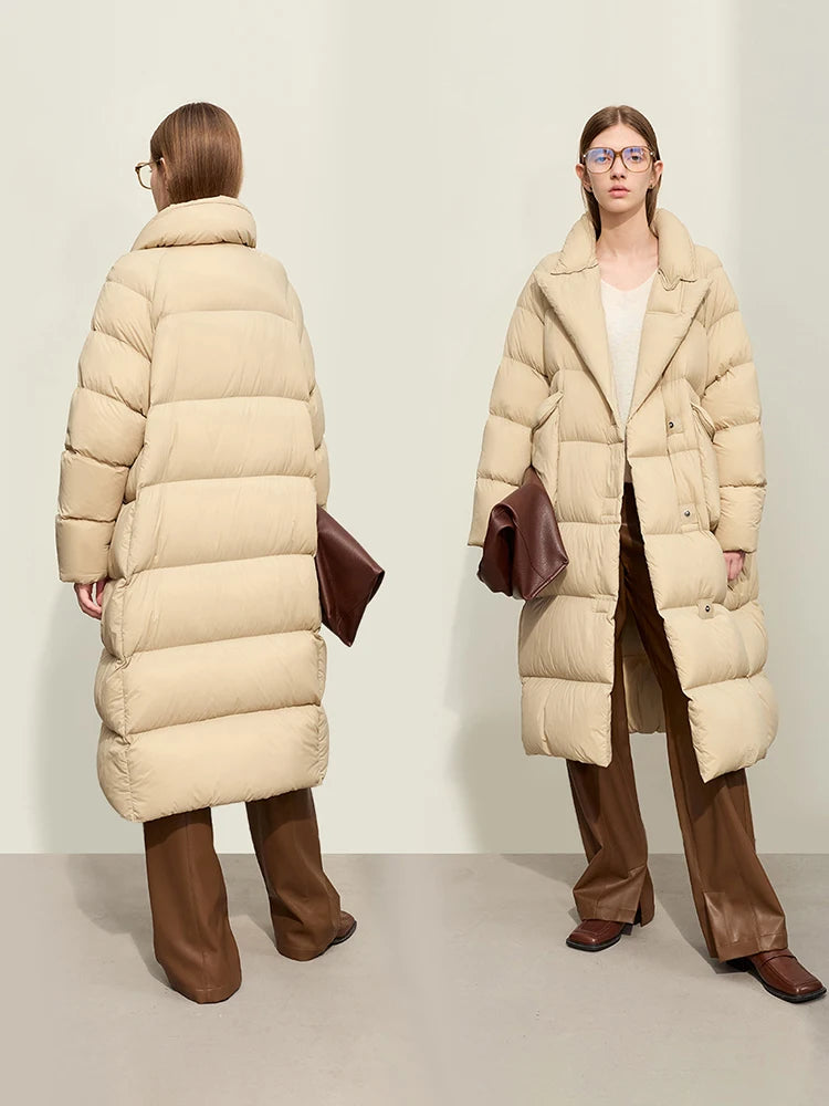 Women's Long White Duck Down Winter Blazer Coat
