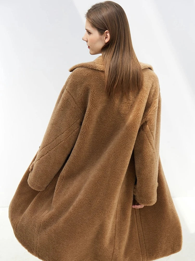 Full Wool Double-Breasted Fur Coat - Warm Winter Office Outerwear