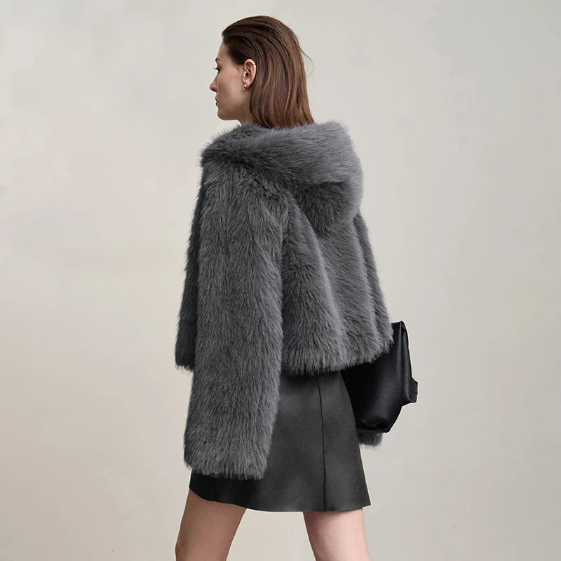 Women's Faux Fur Hooded Coat - Elegant Winter Outerwear