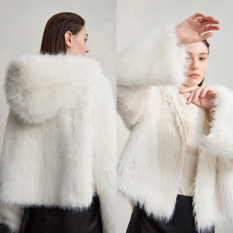 Women's Faux Fur Hooded Coat - Elegant Winter Outerwear
