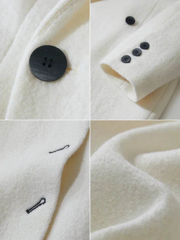 Women's Long Wool Coat - Minimalist Belted Winter Jacket
