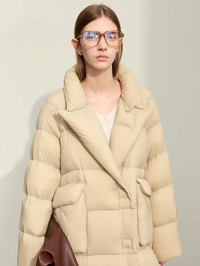 Women's Long White Duck Down Coat - Single-Breasted Winter Blazer