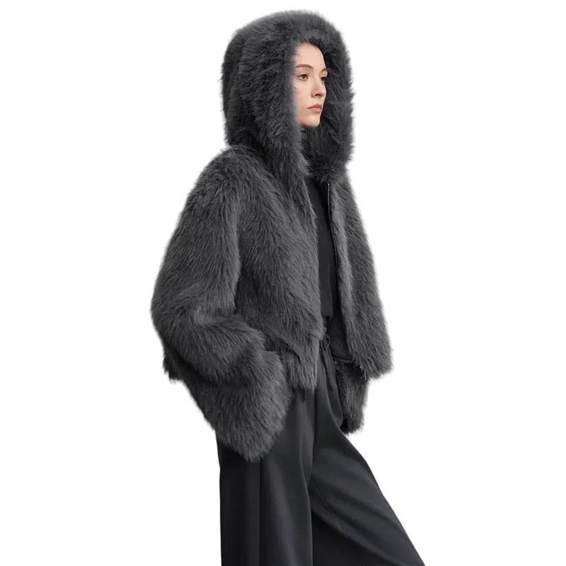 Women's Faux Fur Hooded Coat - Elegant Winter Outerwear