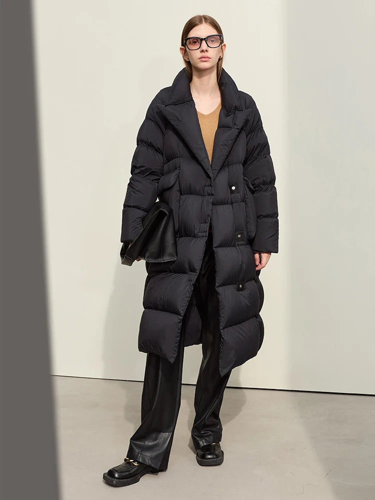 Women's Long White Duck Down Coat - Single-Breasted Winter Blazer