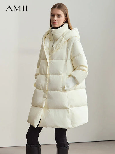 Women's Long Hooded Down Jacket - Thick Winter Warm Coat