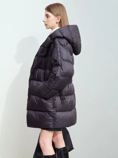 Women's Minimalist Hooded Duck Down Jacket - Warm Winter Outerwear