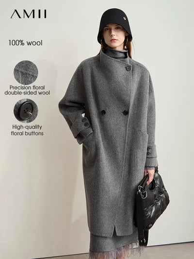 100% Wool Double-Sided Long Coat - Minimalist Winter Outerwear