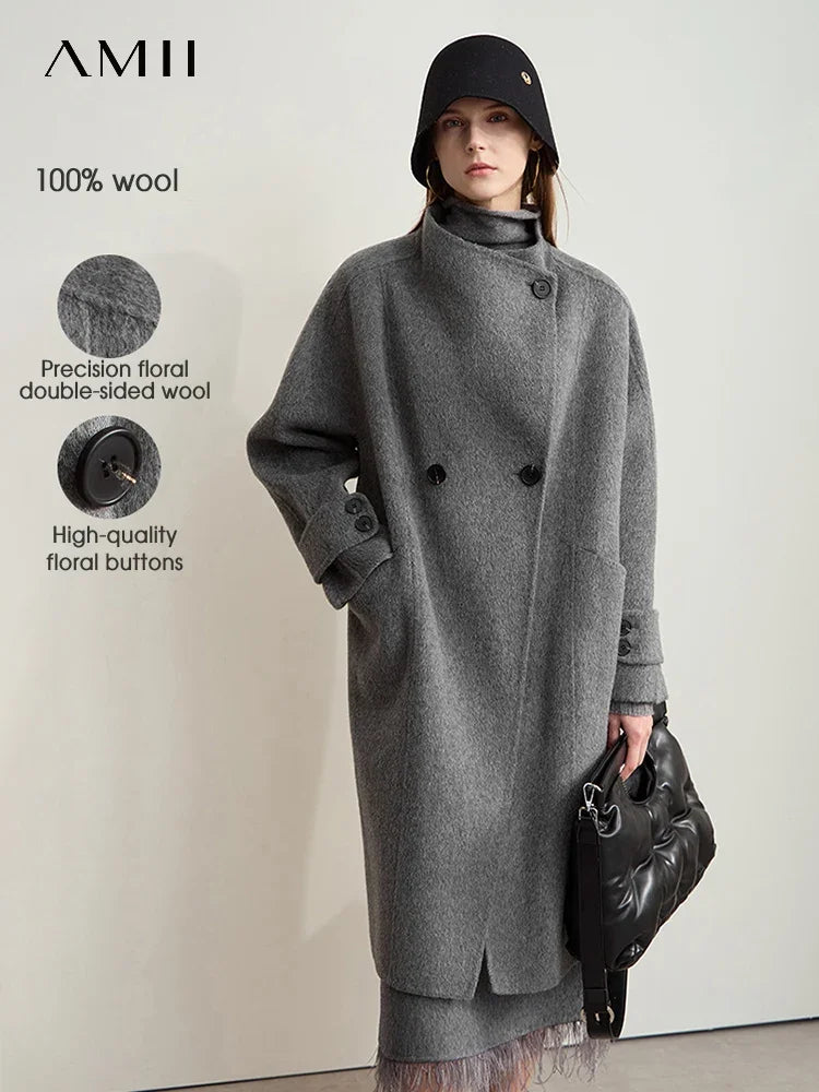 100% Wool Double-Sided Long Coat - Minimalist Winter Outerwear