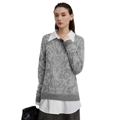 Elegant Knit Jacquard Pullover - Minimalist Winter Sweater for Women