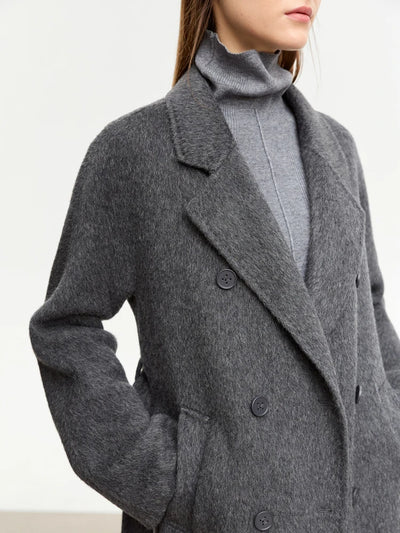 Women's Wool Double-Breasted Long Coat - Winter Outerwear