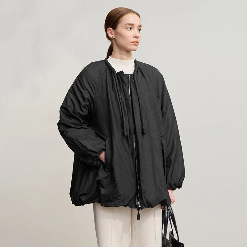 Women's Loose Down Coat O-Neck Casual Winter Jacket