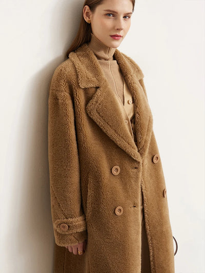 Full Wool Double-Breasted Fur Coat - Warm Winter Office Outerwear