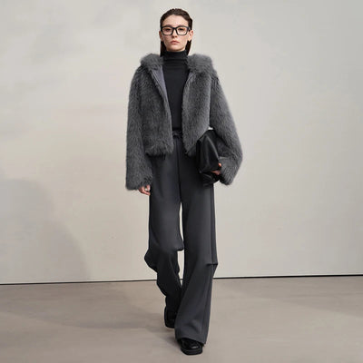 Women's Hooded Faux Fur Coat - Elegant Winter Outerwear