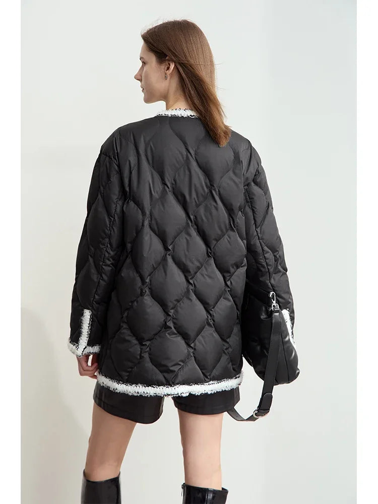 Minimalist V-Neck Down Jacket - Mid-Length Winter Outerwear