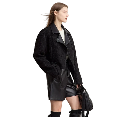 Minimalist Woolen Coat | Leather Spliced Winter Outerwear