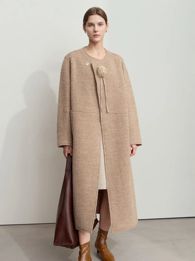Women's 100% Wool Minimalist Winter Coat - Loose Commuter Outerwear
