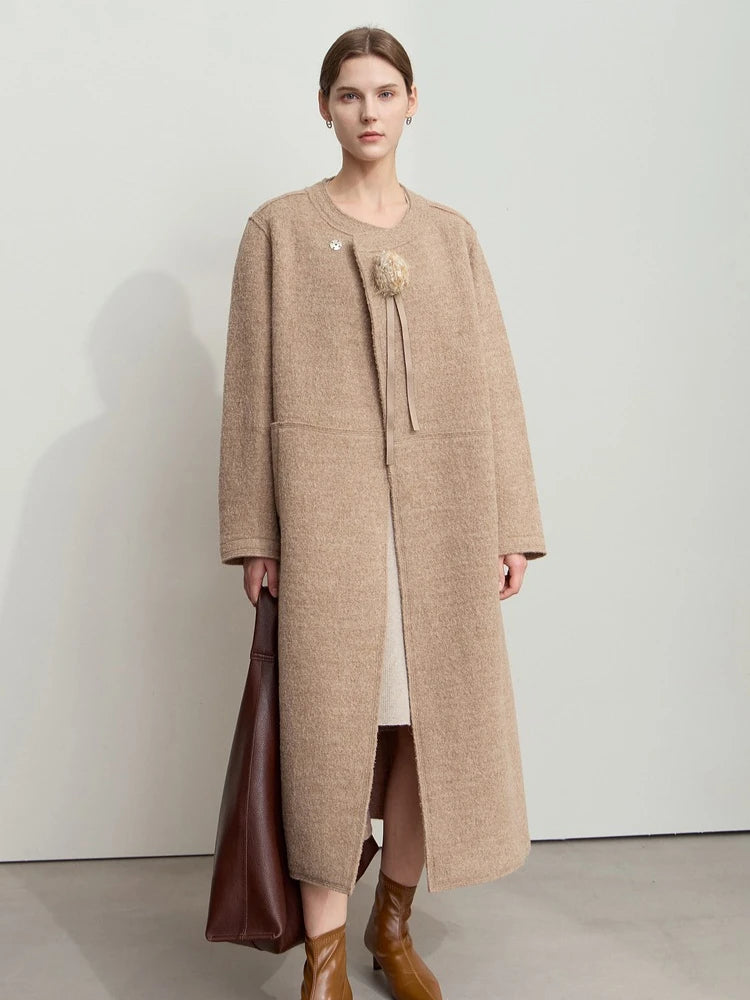 Women's 100% Wool Minimalist Winter Coat - Loose Commuter Outerwear