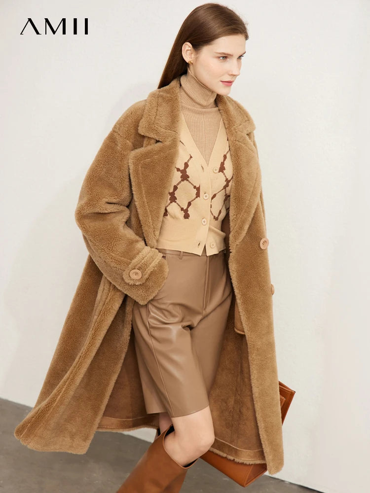 Full Wool Double-Breasted Fur Coat - Warm Winter Office Outerwear