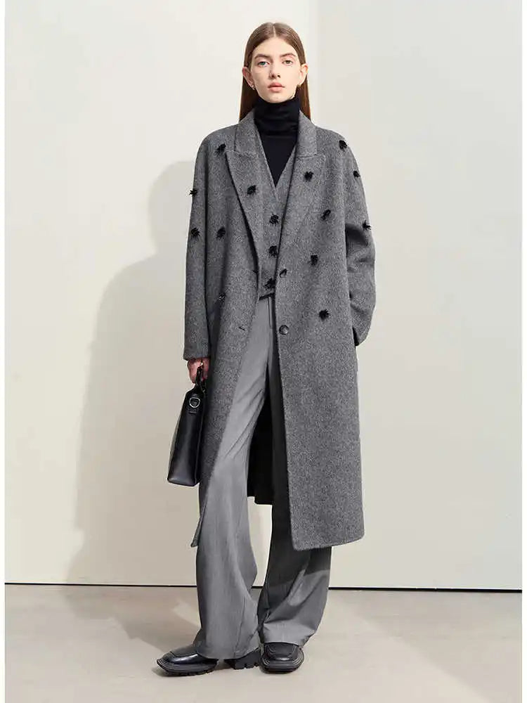 Women's Long Wool Overcoat - Loose Fit Office Winter Coat