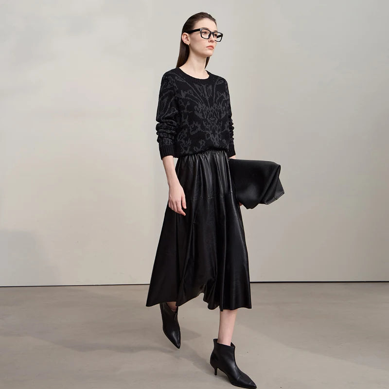 Women's Knit Jacquard Pullover - Minimalist Elegant Winter Sweater