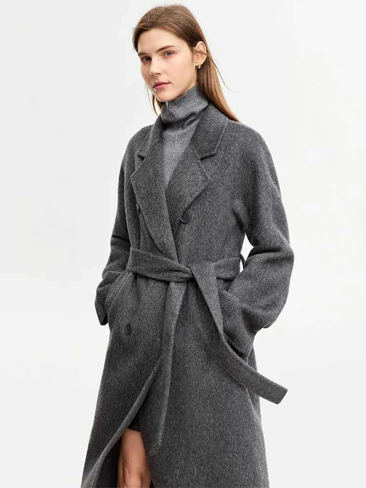 Women's Wool Double-Breasted Long Coat - Winter Outerwear