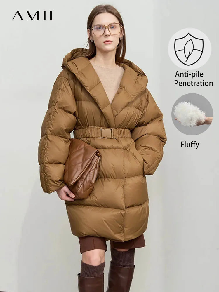 Women's Minimalist Hooded Duck Down Jacket - Warm Winter Outerwear