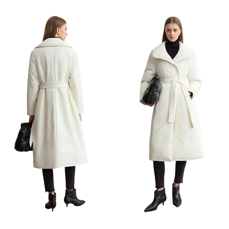 AMII Women's Long Windproof Down Jacket - Graphene Lined Winter Coat
