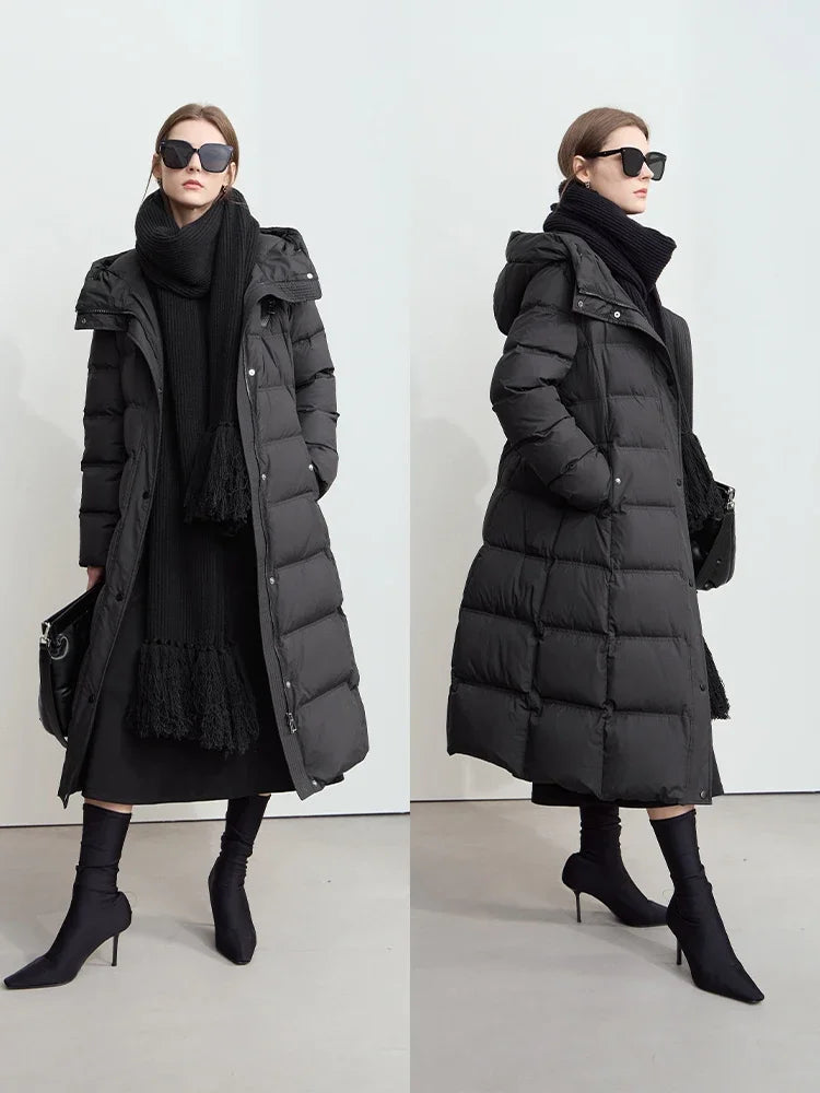 Women's Long Hooded Down Jacket with Graphene Lining