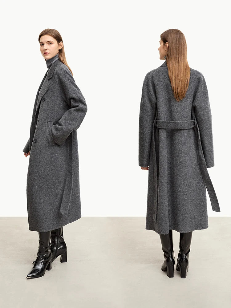 Women's Wool Blend Double-Breasted Long Straight Winter Coat