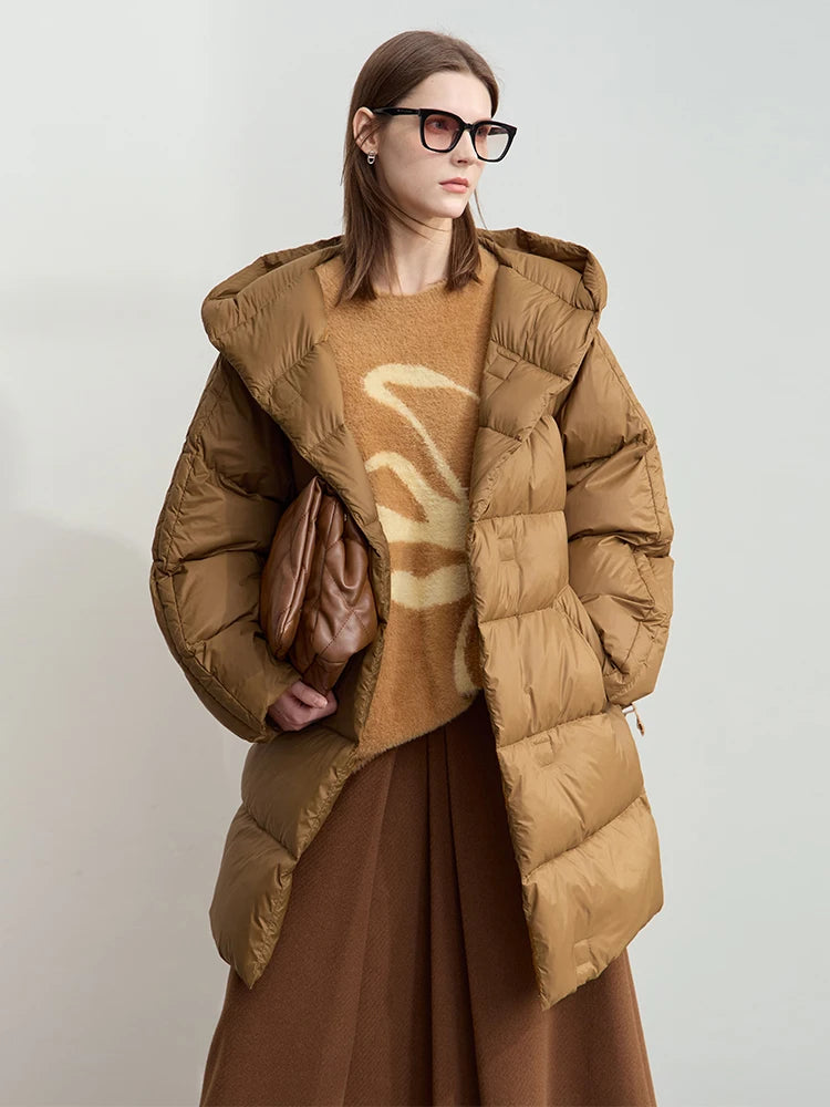 Women's Minimalist Hooded Duck Down Jacket - Warm Winter Outerwear