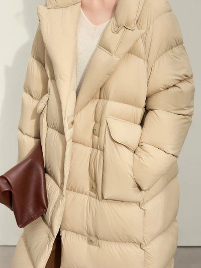 Women's Long White Duck Down Coat - Single-Breasted Winter Blazer