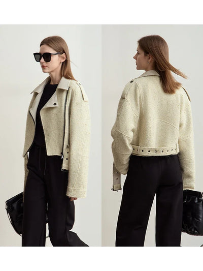 Minimalist Woolen Coat | Leather Spliced Winter Outerwear