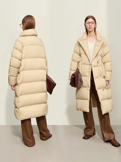 Women's Long White Duck Down Winter Blazer Coat