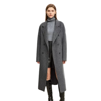 Women's Wool Double-Breasted Long Coat - Winter Outerwear