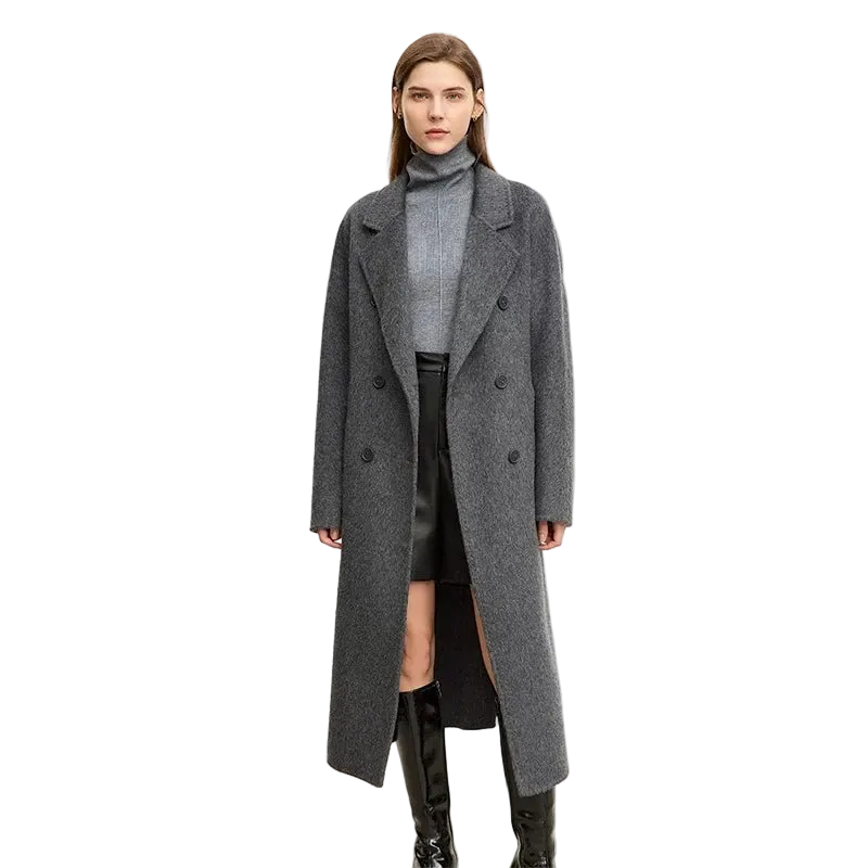 Women's Wool Double-Breasted Long Coat - Winter Outerwear