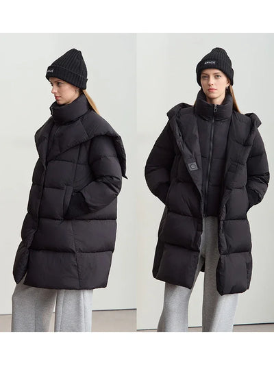 Women's Long Hooded Down Jacket - Thick Winter Warm Coat