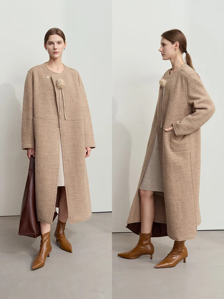 Women's 100% Wool Minimalist Winter Coat - Loose Commuter Outerwear