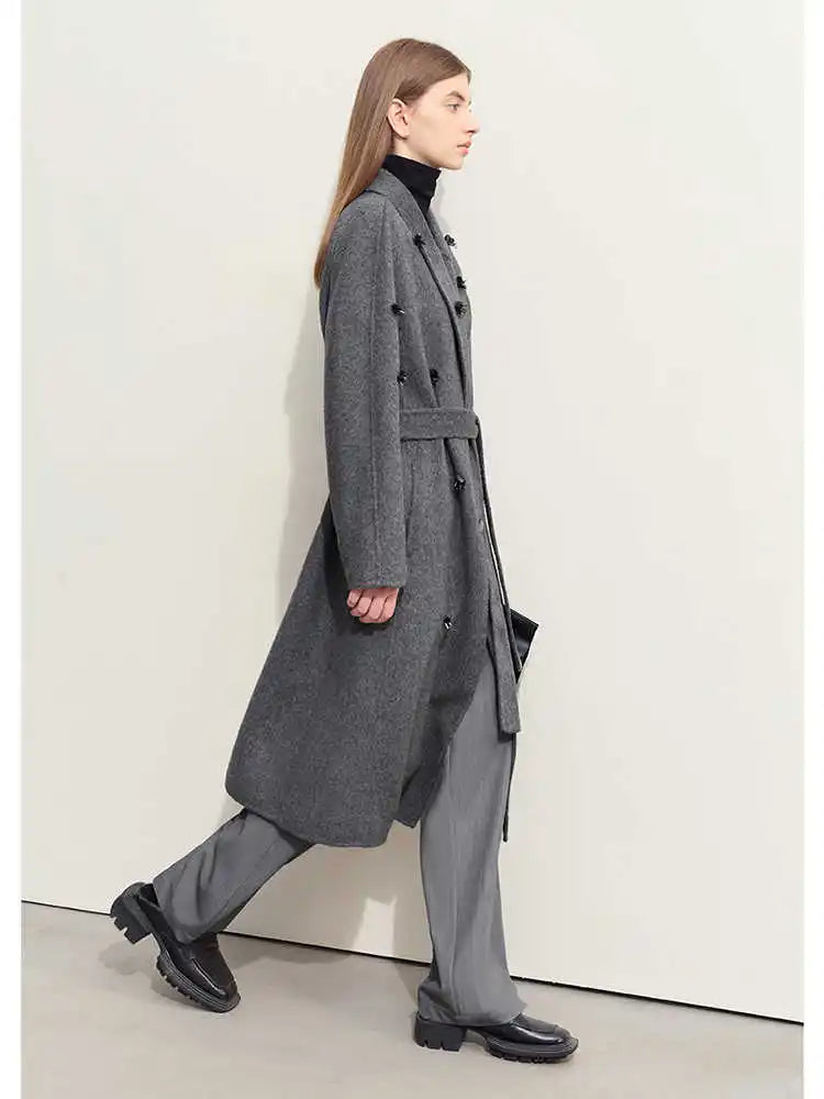 Women's Long Wool Overcoat - Loose Fit Office Winter Coat
