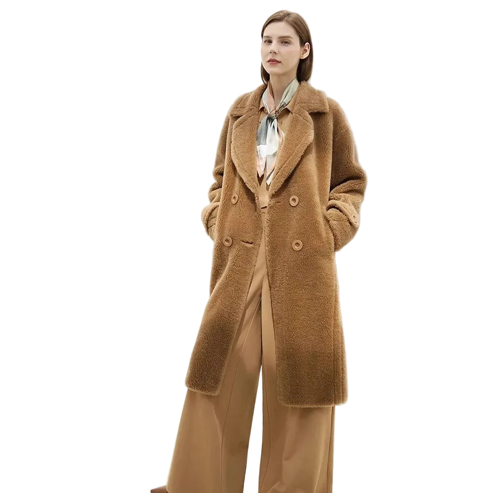 Double-Breasted Wool Coat - Elegant Winter Office Outerwear