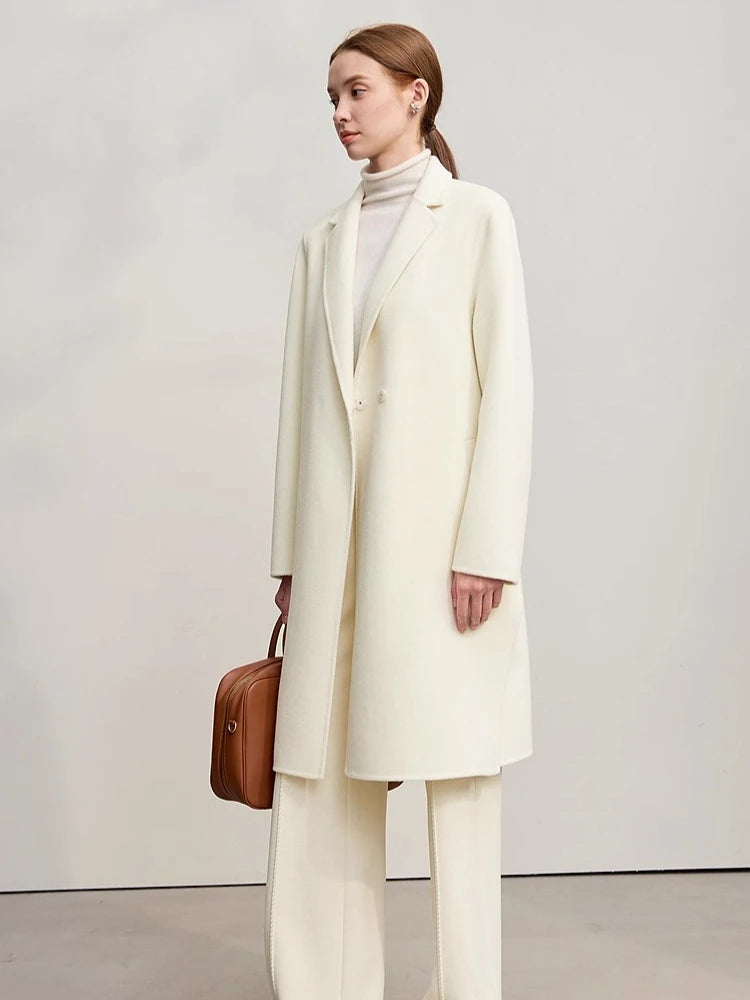 AMII Women's Minimalist Wool Winter Coat - Loose Long Sleeve Jacket