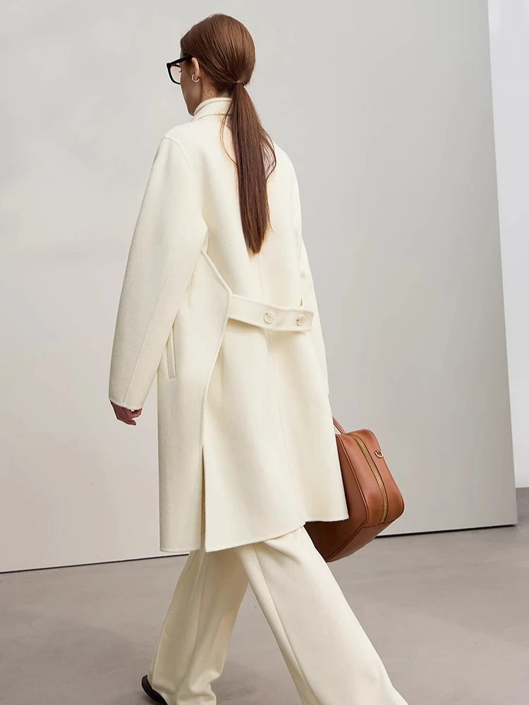 AMII Women's Minimalist Wool Winter Coat - Loose Long Sleeve Jacket