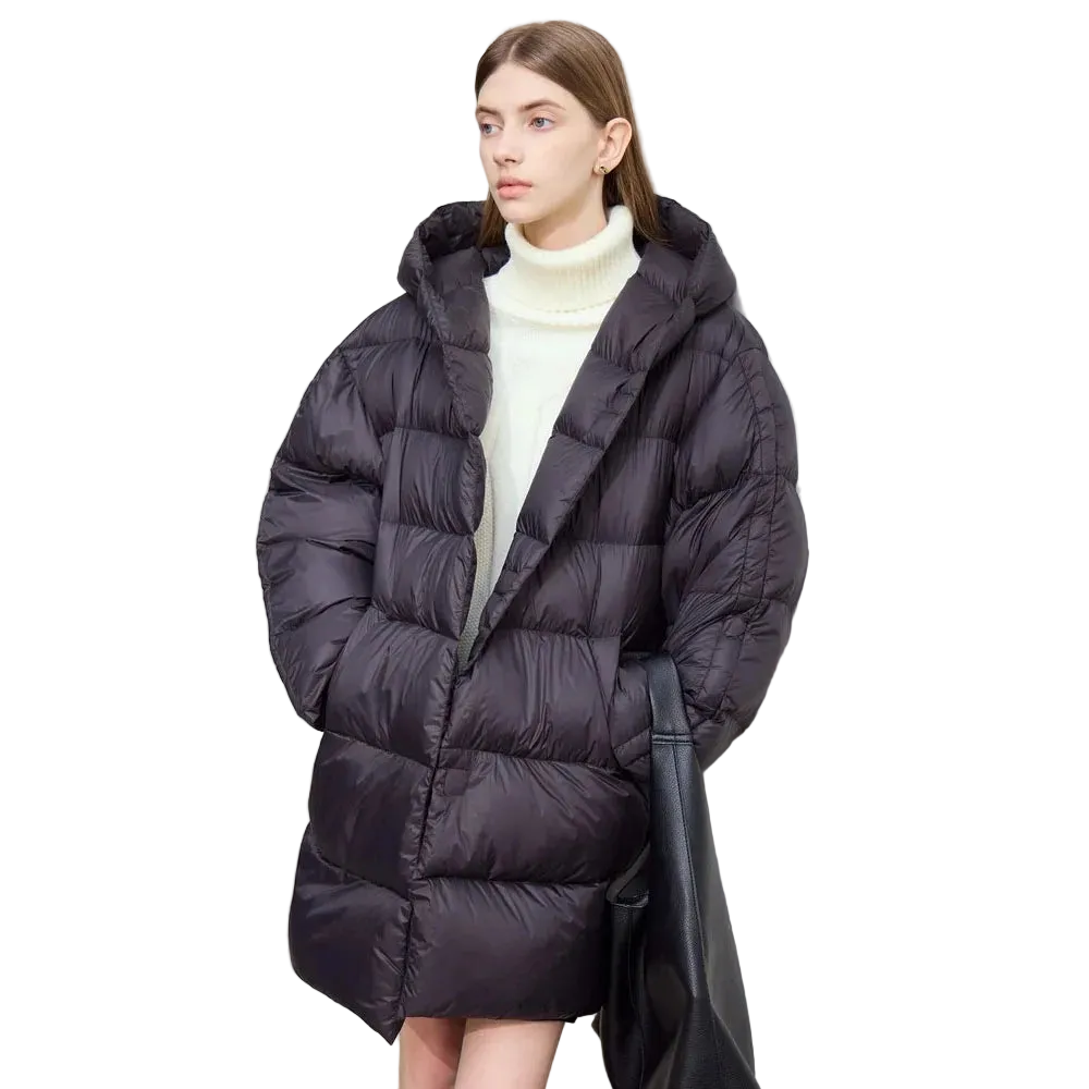 Women's Minimalist Hooded Duck Down Jacket - Warm Winter Outerwear