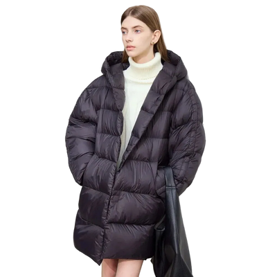 Women's Minimalist Hooded Duck Down Jacket - Warm Winter Outerwear