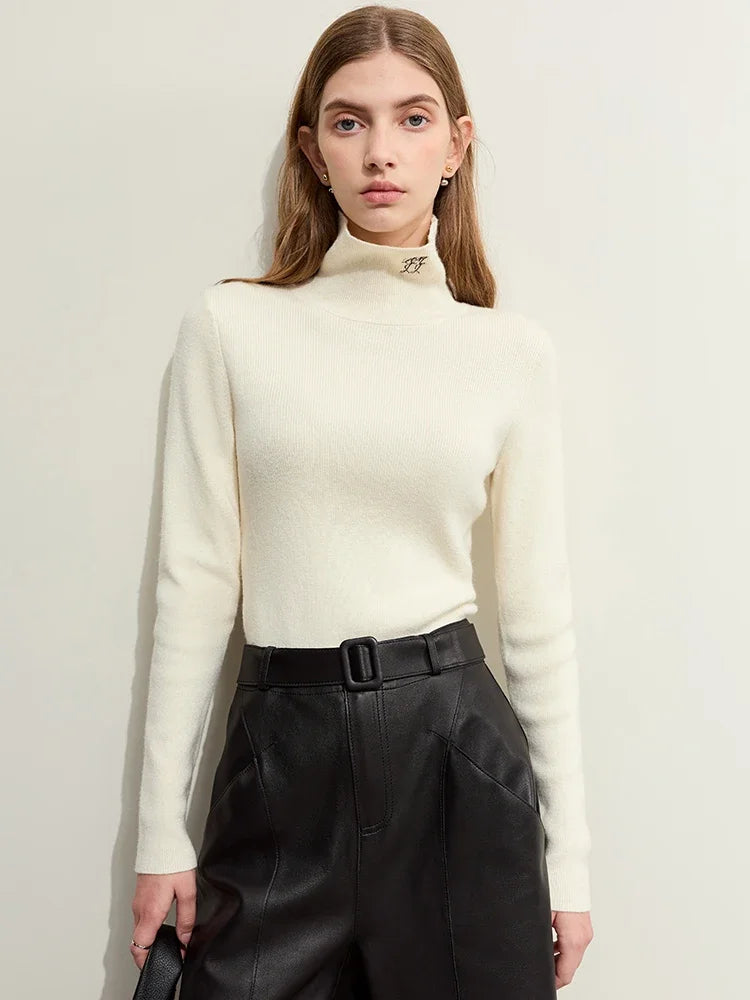 AMII Women's Slim Turtleneck Knit Sweater - Versatile Winter Top