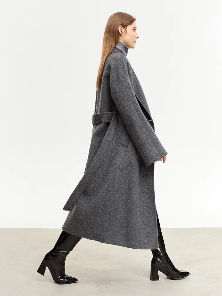 Women's Wool Double-Breasted Long Coat - Winter Outerwear