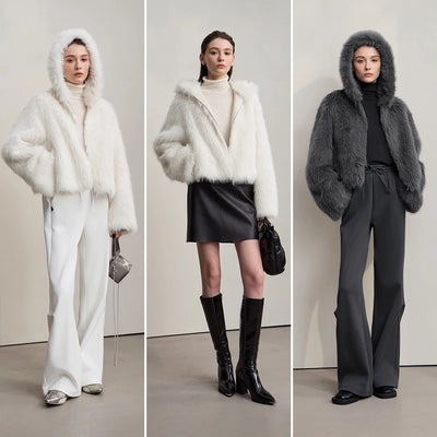 Women's Hooded Faux Fur Coat - Elegant Winter Outerwear